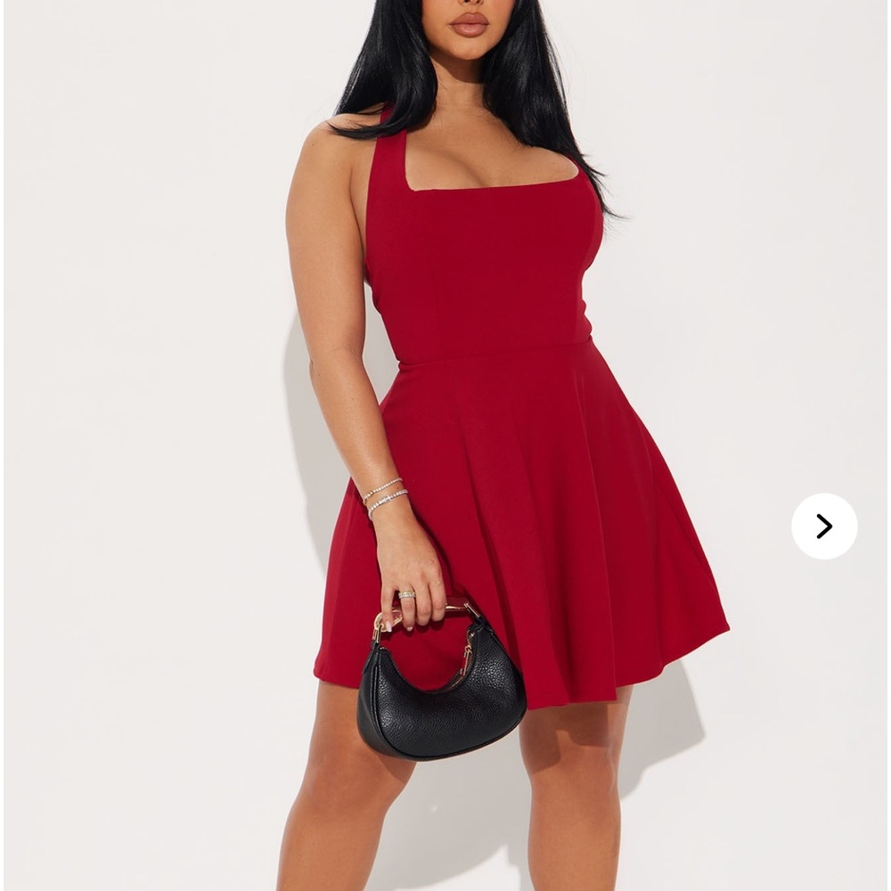 Fashion Nova Red One Shoulder Fit and Flare Dress